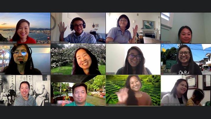 Screen grab of virtual attendees of APASA's monthly Zoom Happy Hour
